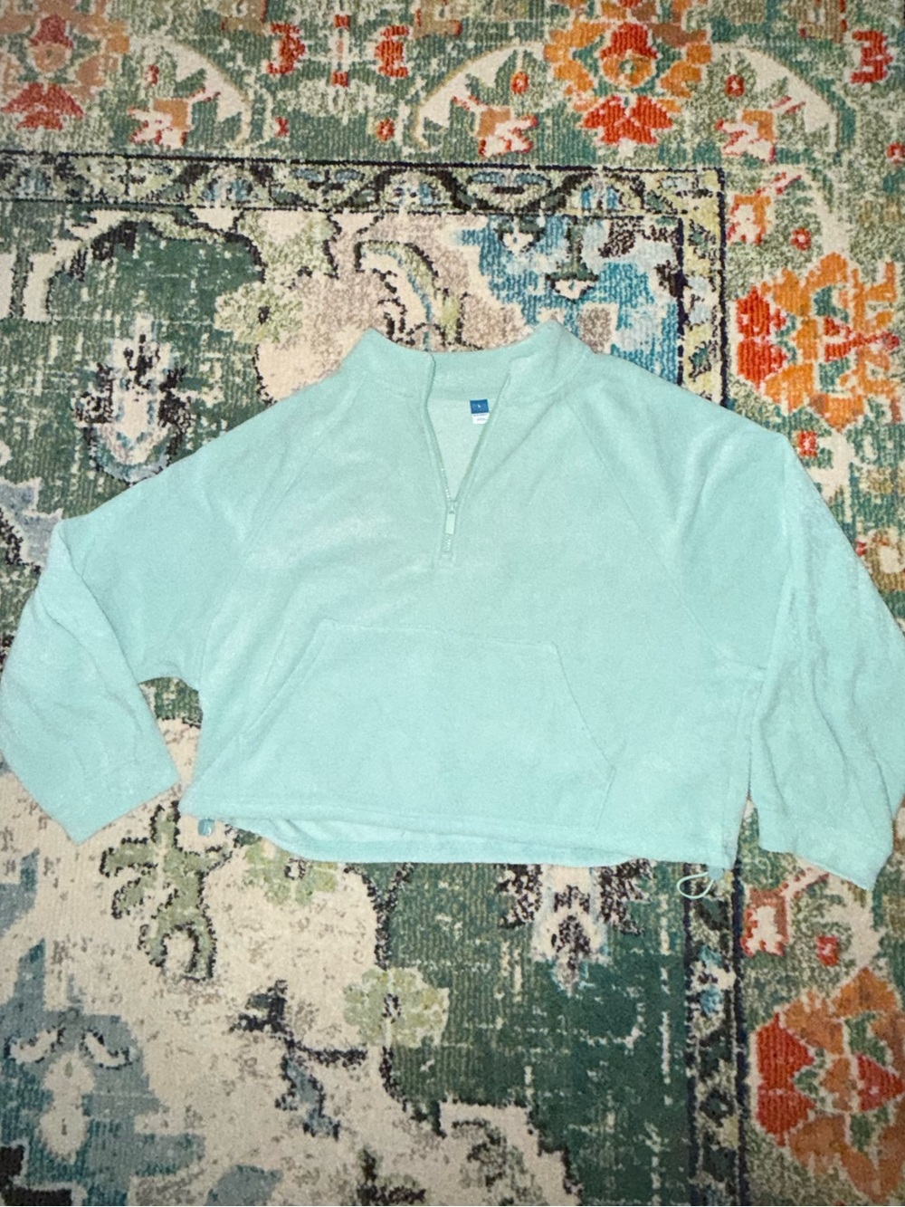Cropped Light Aqua Half-Zip Fleece Sweater old navy